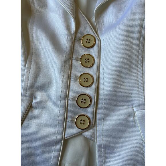 Y2K Office Siren Bebe Suit Sz 8 White Gold Buttons Luxury Blazer & Pants Classic - Picture 9 of 16